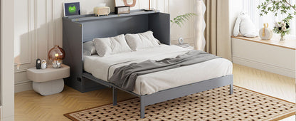 Queen Size Murphy Bed With Large Drawers - Gray