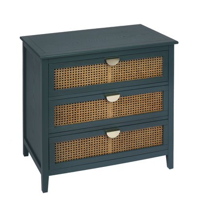 3 Drawer Cabinet - Natural Rattan, Suitable For Bedroom - Green