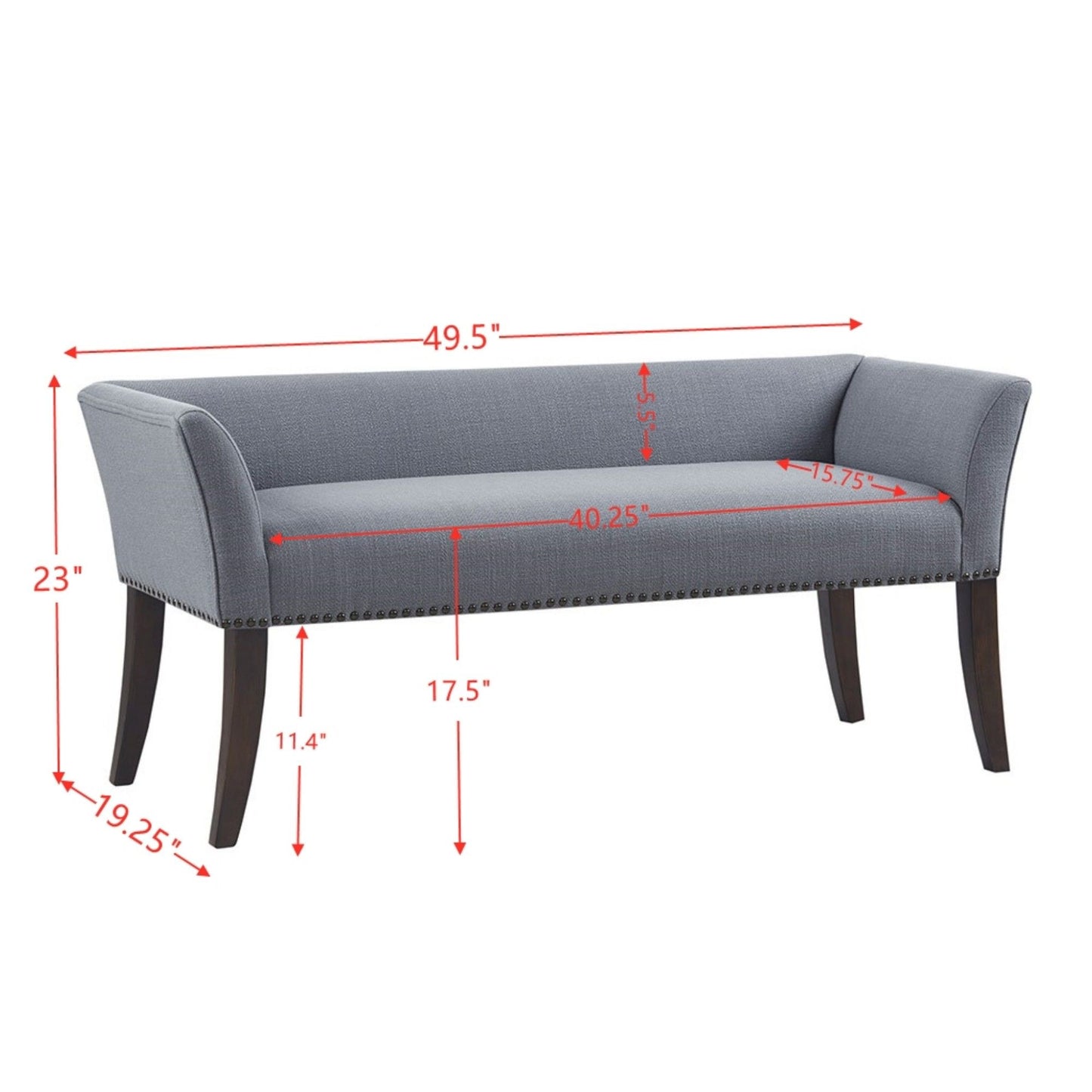 Accent Bench With Low Back And Flared Arms - Slate Blue