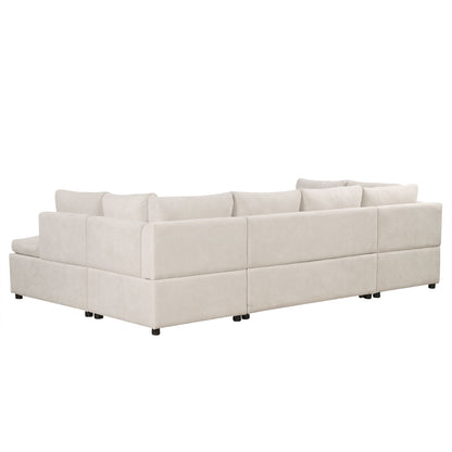 Oversized Sectional Sofa U-Shaped Sofa Couch Pull-Out Sofa Bed With Two Throw Pillows For Living Room - Beige