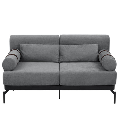 Modern Loveseat Sofa 59" Sofa Couch 2 Seater With USB Ports, Unique Cylindrical Armrests - Gray