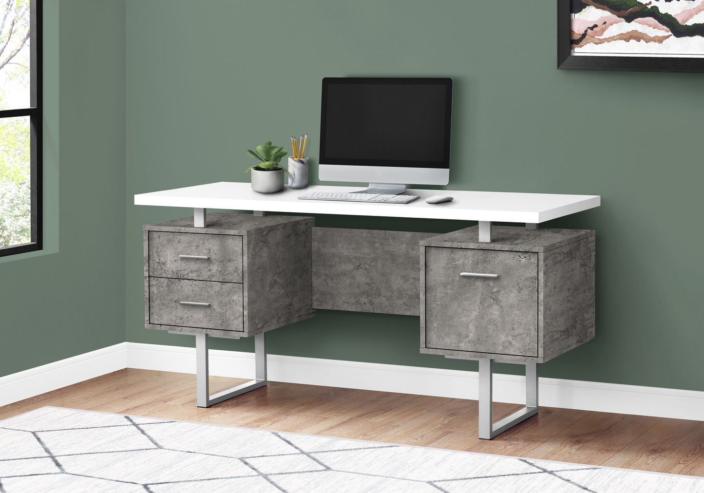 Computer Desk For Home Office, Laptop, Left, Right Set - Up, Storage Drawers, Modern - White