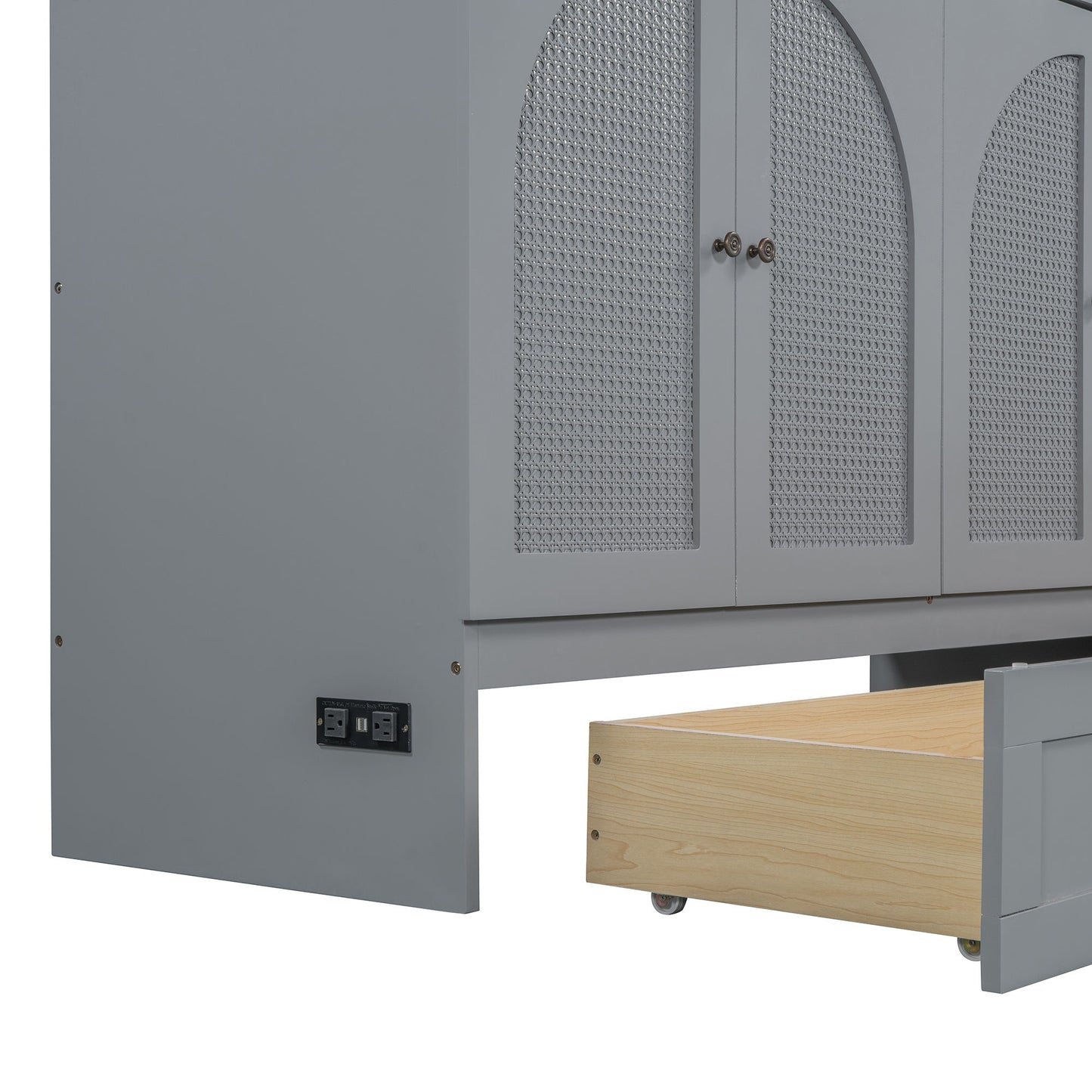 Queen Size Murphy Bed With Large Drawers - Gray