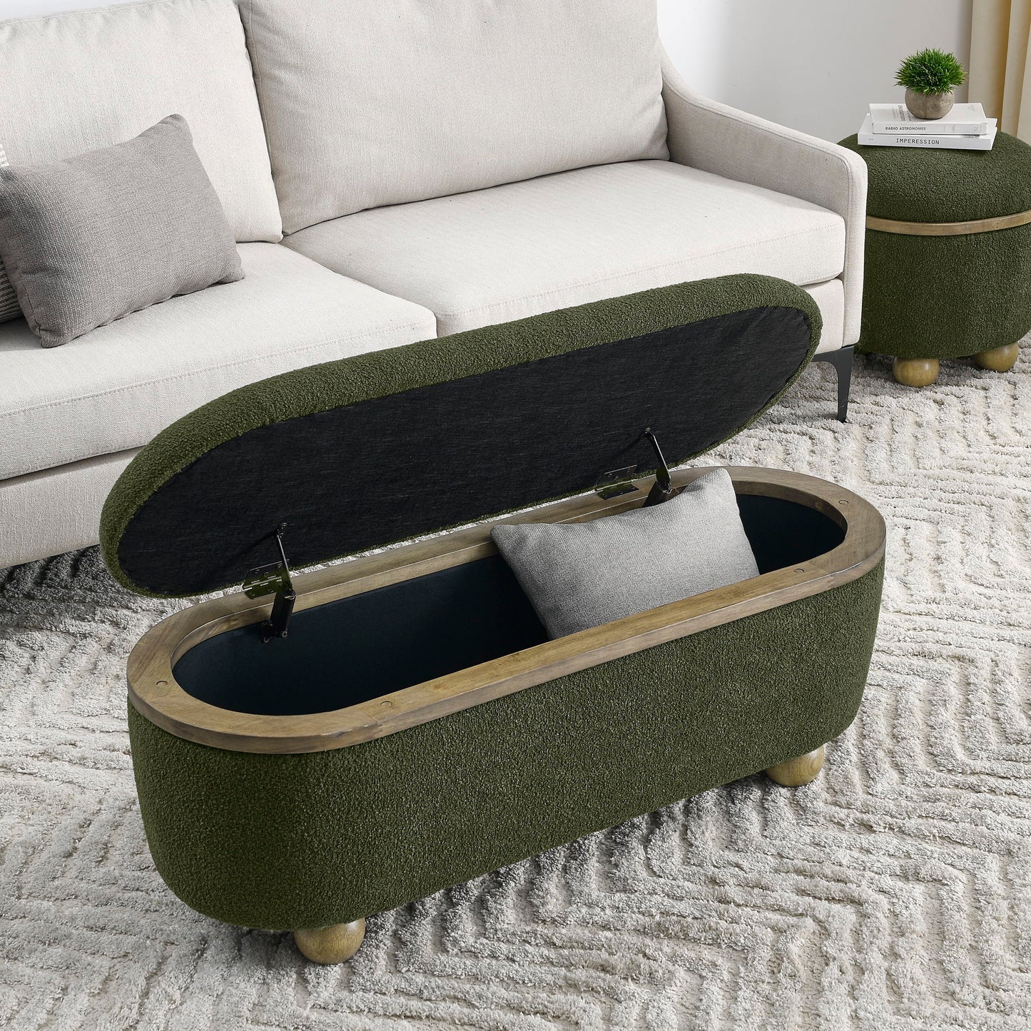 Modern Storage Ottoman Bench Upholstered Seating With Storage - Dark Green