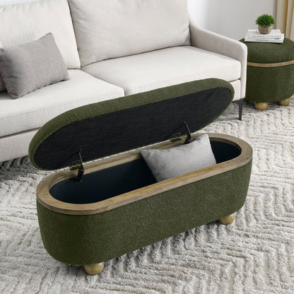 Modern Storage Ottoman Bench Upholstered Seating With Storage - Dark Green