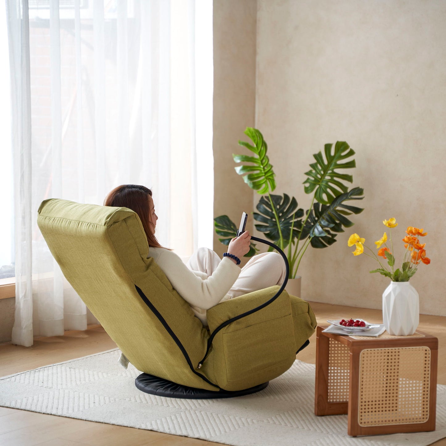 Adjustable Swivel Lounge Chair With 360 Degree Rotating Seat And Headrest Support Leisure Chair Deck Chair Game Chair For Living Room - Green