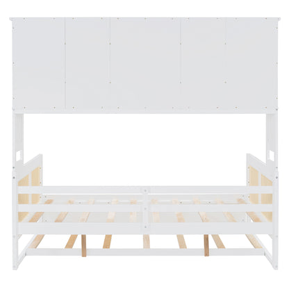 Full Size Wooden Daybed & Twin Size Trundle, And All In One Cabinet And Shelf - White