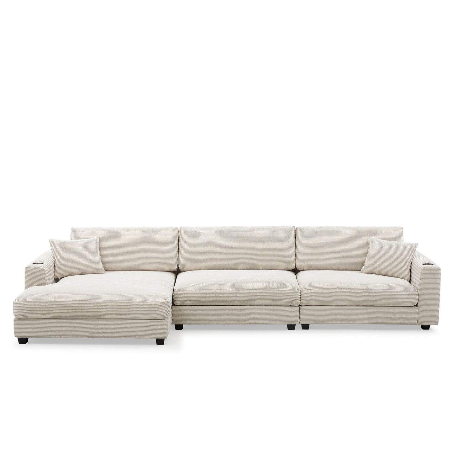 Oversized Sectional L Shaped Cloud Couch With USB Charging Port Cup Holder Deep And Wide Seat Sofa With Chaise Comfy - Beige