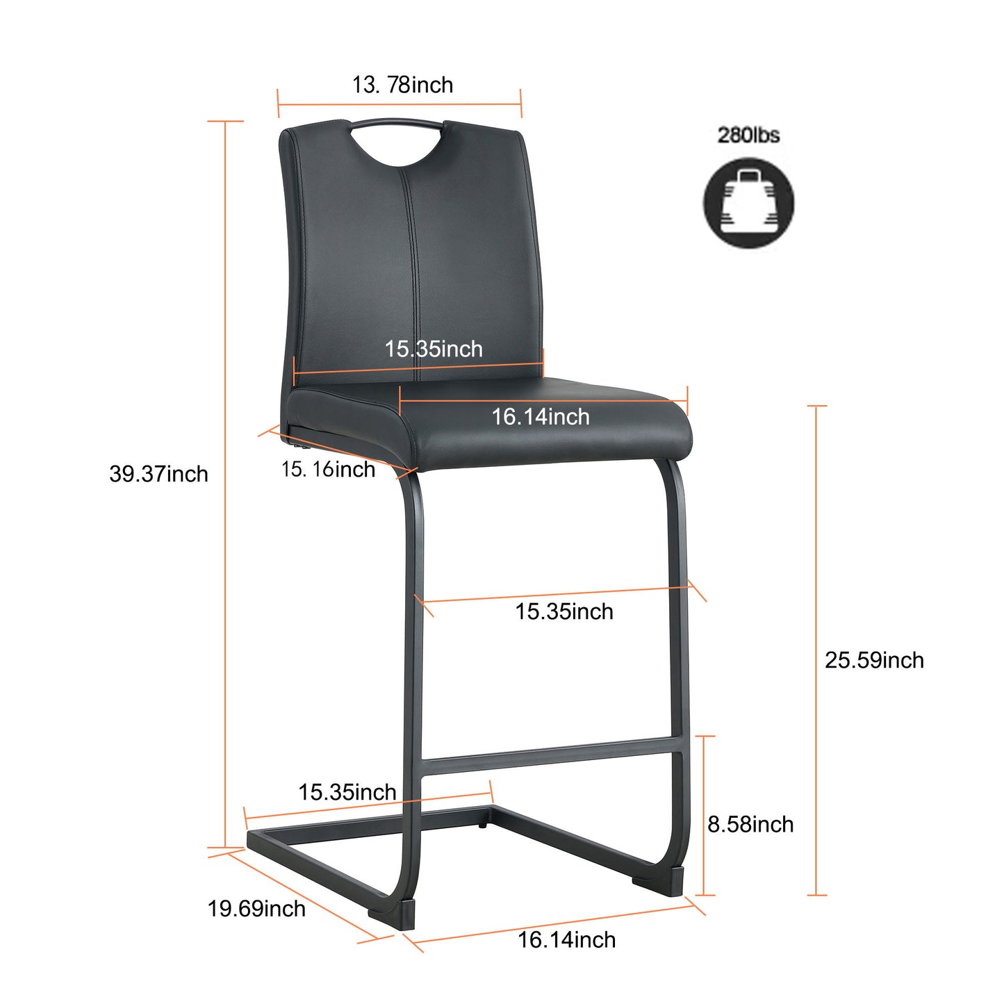 Chair Barstool Dining Counter Height Chair (Set of 2) - Black