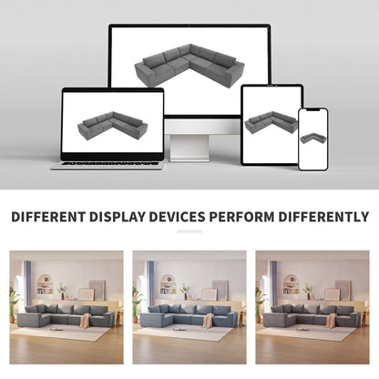 Modular L Shaped Sectional Sofa, Luxury Floor Couch Set, Upholstered Indoor Furniture, Foam - Filled Sleeper Sofa Bed 5 Pieces Free Combination - Gray