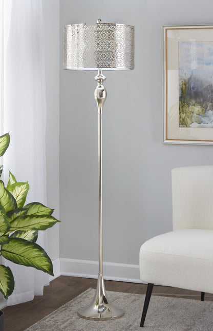 Ashland - Contemporary Floor Lamp Laser Cut - Polished Nickel / White