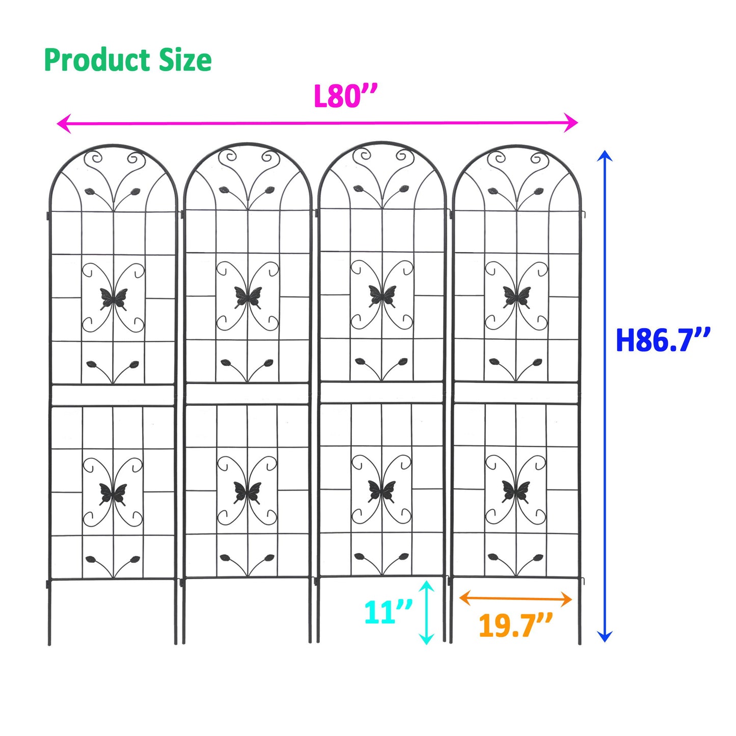 4 Pack Garden Metal Trellis Rustproof Trellis For Climbing Plants Outdoor Flower Support - Black
