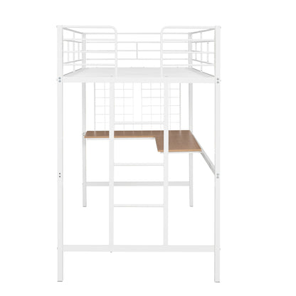 Twin Loft Bed With Desk And Grid - White