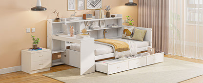 Twin Size Daybed With 3 Drawers USB Ports And Desk - White