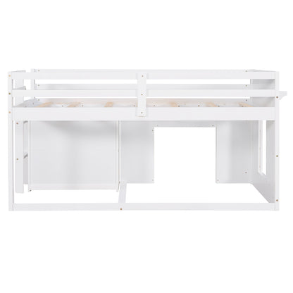 Twin Size Loft Bed With Cabinet And Shelf - White
