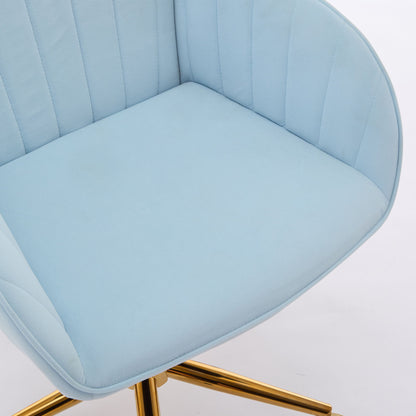 Adjustable Office Chair, Ergonomic Swivel Chair With Golden Base, Comfortable For Long Sitting - Baby Blue