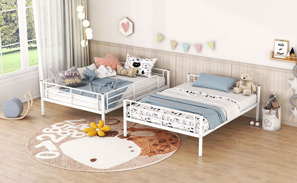 Full Over Full Metal Bunk Bed - White