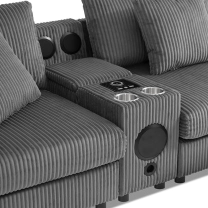 Sectional With Bluetooth Speakers L Shaped Couch With Console USB Charger, Cup Holders Storage Ottoman Deep And Wide Seat Cloud Sofa - Dark Gray