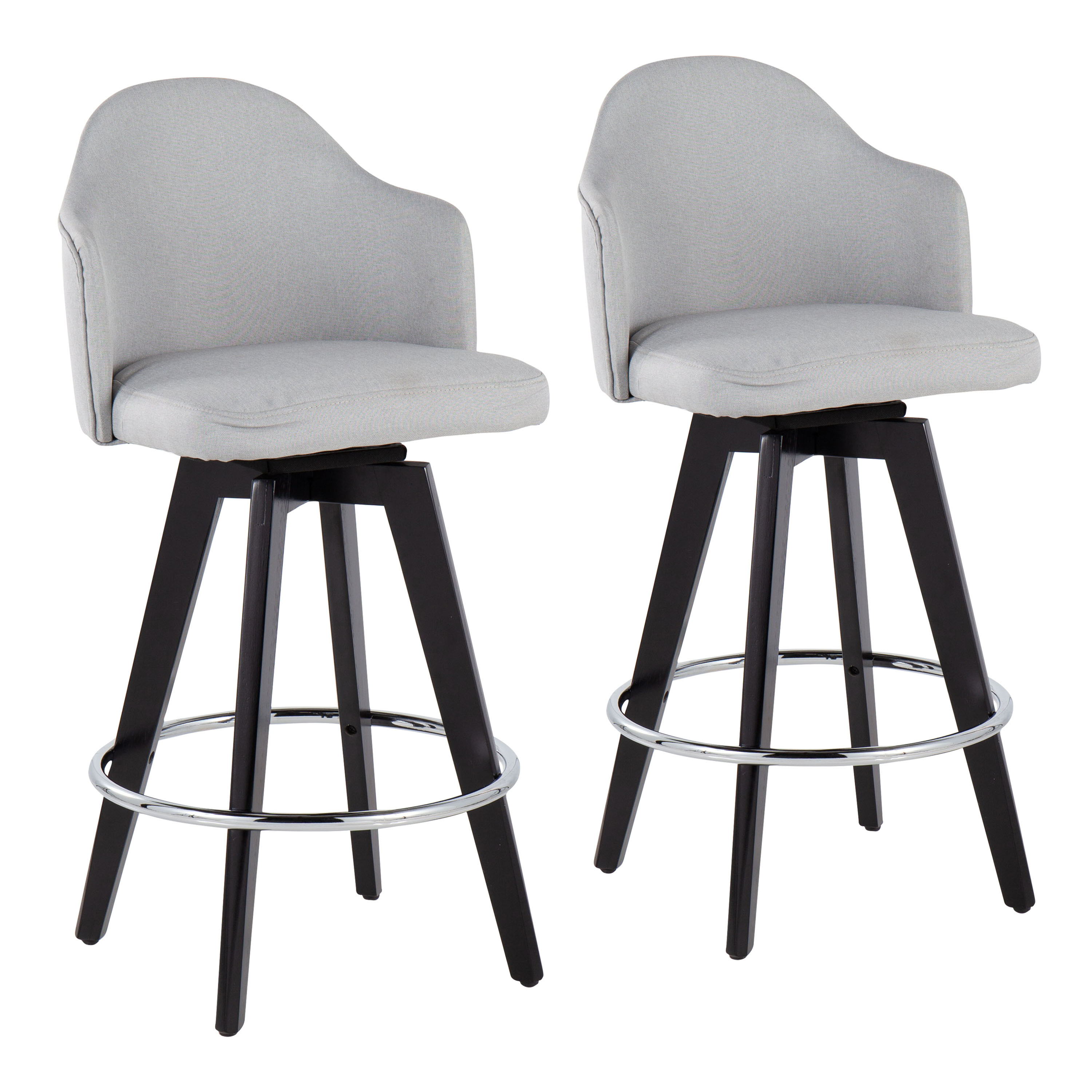 Ahoy - Contemporary Fixed Height Counter Stool Round Chrome Footrest (Set of 2) - Light Gray / Black