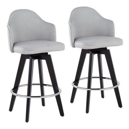 Ahoy - Contemporary Fixed Height Counter Stool Round Chrome Footrest (Set of 2) - Light Gray / Black