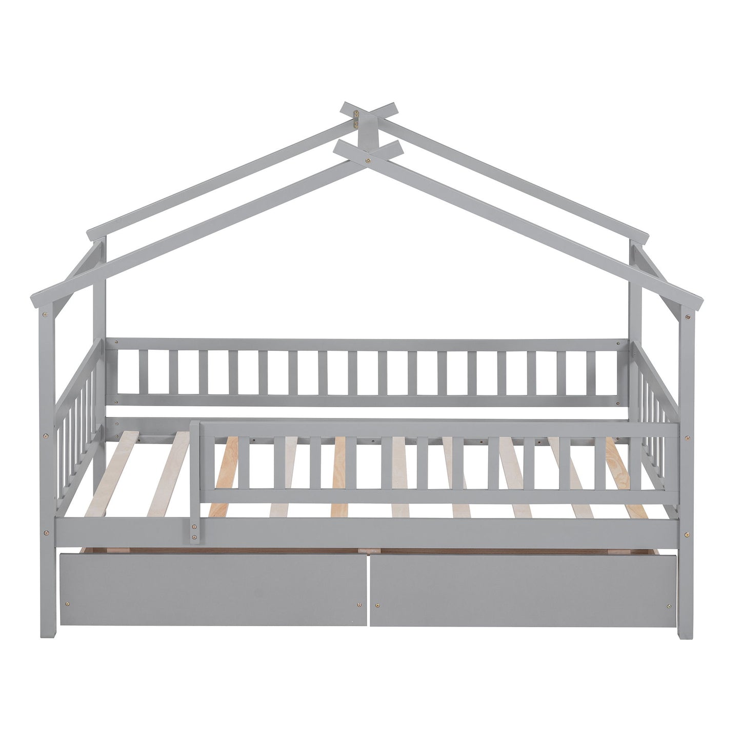 Twin Size House Bed With 2 Drawers - Gray