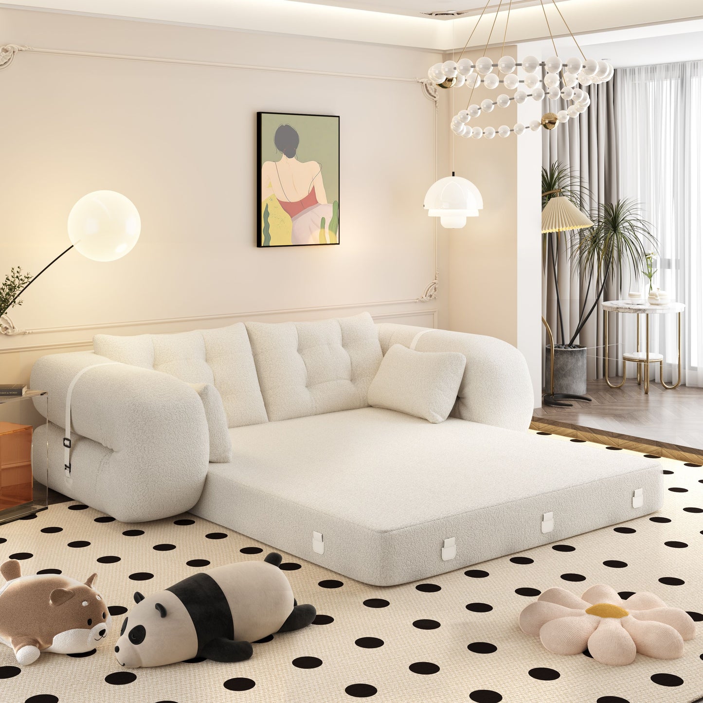 Human Dog Bed, Lazy Sofa Couch, Multifunctional Foldable Sofa Bed, 3 In 1 Teddy Fabric Sleeper Sofa Bed For Living Room Guest Bed, Playroom - Beige