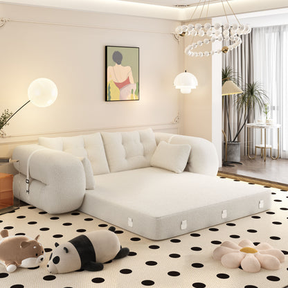 Human Dog Bed, Lazy Sofa Couch, Multifunctional Foldable Sofa Bed, 3 In 1 Teddy Fabric Sleeper Sofa Bed For Living Room Guest Bed, Playroom - Beige