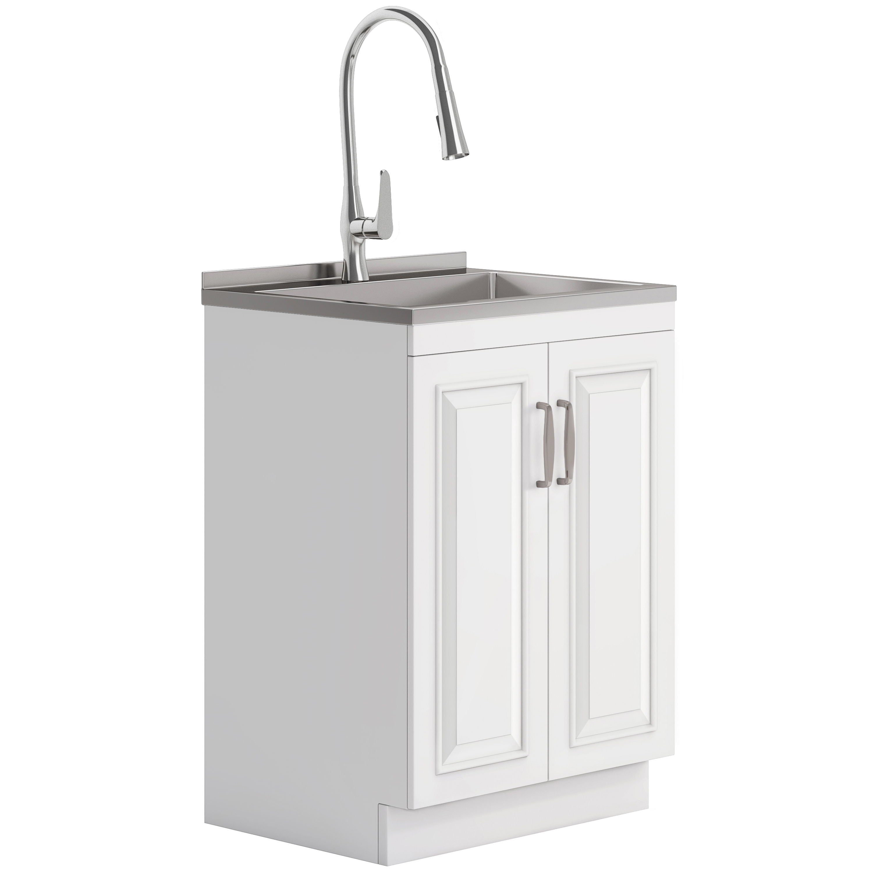 Darwin - Deluxe Laundry Cabinet With Pull-Out Faucet And Stainless Steel Sink - White