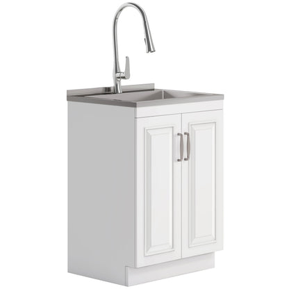 Darwin - Deluxe Laundry Cabinet With Pull-Out Faucet And Stainless Steel Sink - White