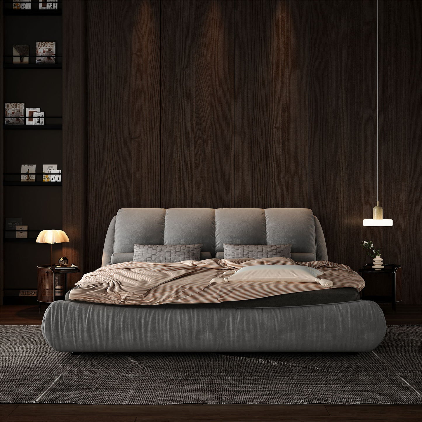 King Size Luxury Upholstered Platform Bed With Oversized Padded Backrest And Solid Wood Frame, Suitable For Multiple Heights Of Mattresses - Gray