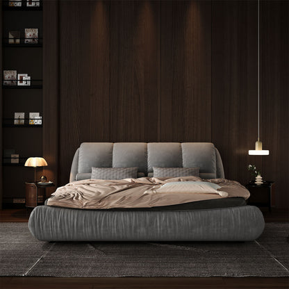 King Size Luxury Upholstered Platform Bed With Oversized Padded Backrest And Solid Wood Frame, Suitable For Multiple Heights Of Mattresses - Gray