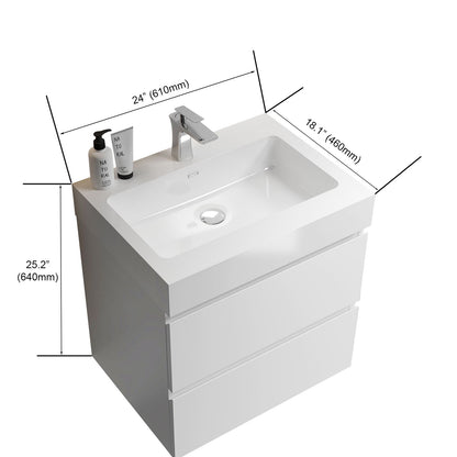 Alice - 24" Bathroom Vanity With Sink, Large Storage Wall Mounted Floating Bathroom Vanity For Modern Bathroom, One-Piece Sink Basin Without Drain And Faucet - White