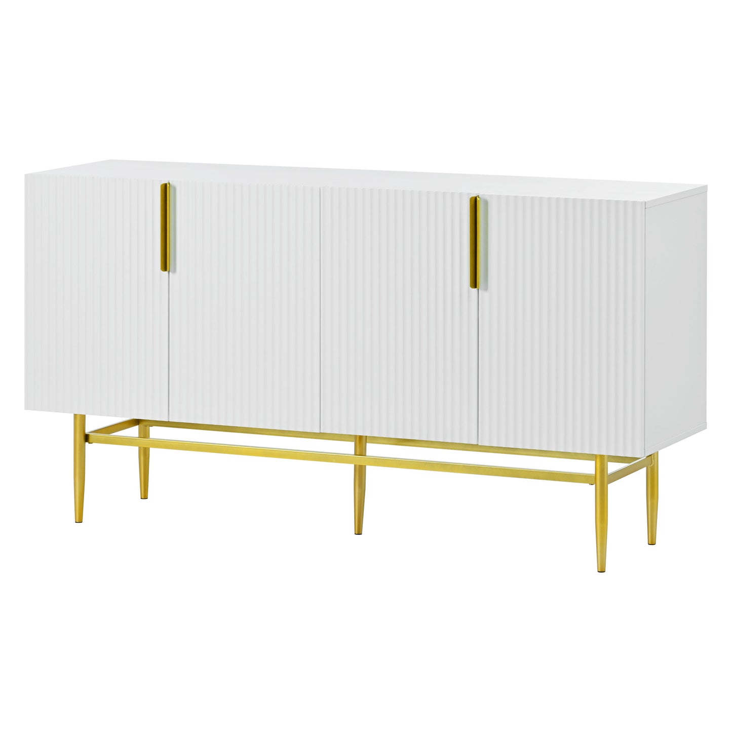 Modern Elegant 4 Door Sideboard Gold Metal Handle Buffet Cabinet For Dining Room, Living Room, Bedroom, Hallway - White