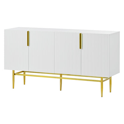 Modern Elegant 4 Door Sideboard Gold Metal Handle Buffet Cabinet For Dining Room, Living Room, Bedroom, Hallway - White