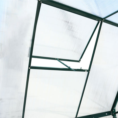 6.3'x6.2'x7' Polycarbonate Greenhouse, Heavy Duty Outdoor Aluminum Walk-In Green House Kit With Rain Gutter, Vent And Door For Backyard Garden - Green
