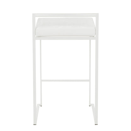 Fuji - Contemporary Stackable Counter Stool (Set of 2) - White - Velvet