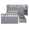 Twin Loft And Platform Bed With 7 Drawers And Full Guardrails, Modern L Shaped Space Saving - Gray