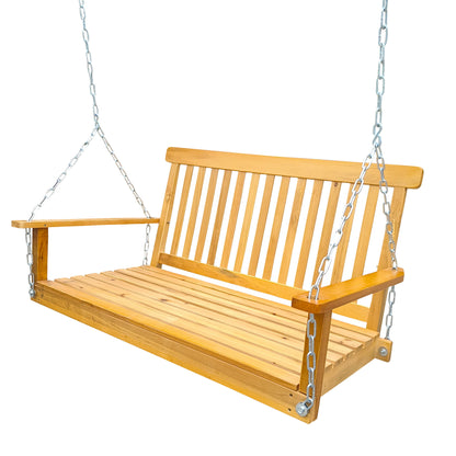 Front Porch Swing With Armrests For Outdoor Patio, Garden Yard, Backyard Or Sunroom - Teak