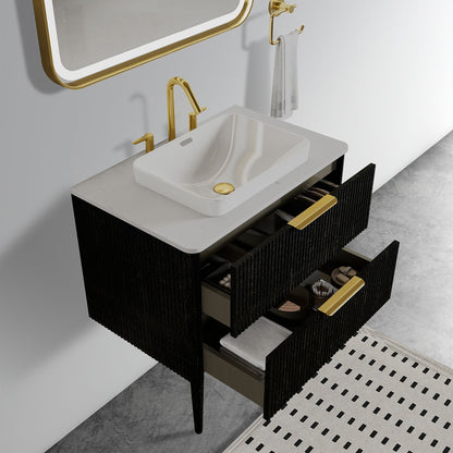 Elena - Modern Bathroom Vanity With Sink Luxury Bathroom Vanity With Ample Storage, 2 Soft Close Drawers, 2 In 1 Floating Or Freestanding Design - Black