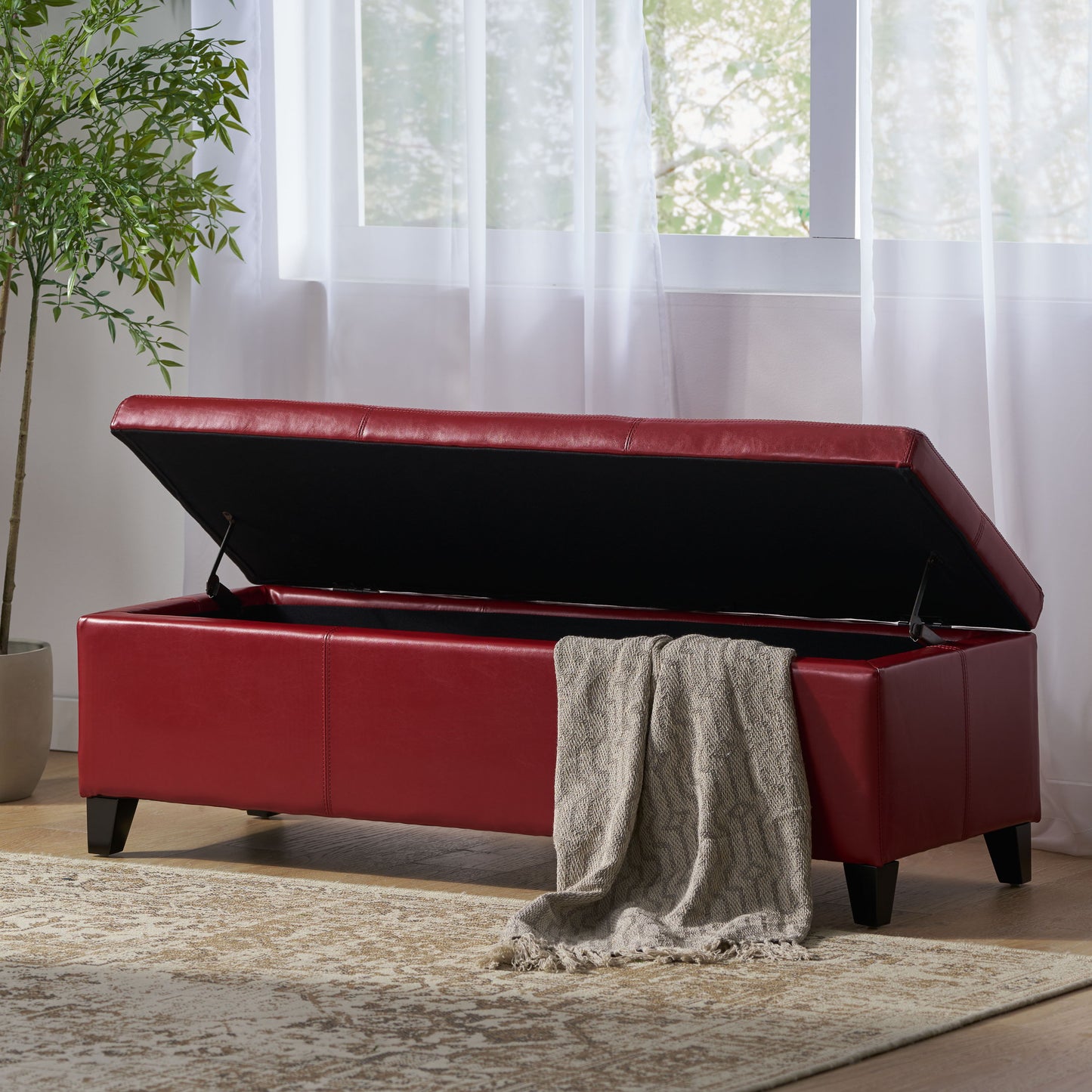 Glouster - Storage Ottoman Leather - Red