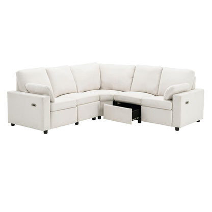 Power Recliner Sectional Sofa Home Theater Reclining Sofa With Two USB Ports, Two Storage Drawers For Living Room - Beige