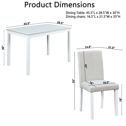 5 Piece Wooden Dining Table Set With Rectangular Table And 4 Upholstered Chairs Dining Room Set With Crystal Decoration For Kitchen Or Dining Room - Light Gray / White