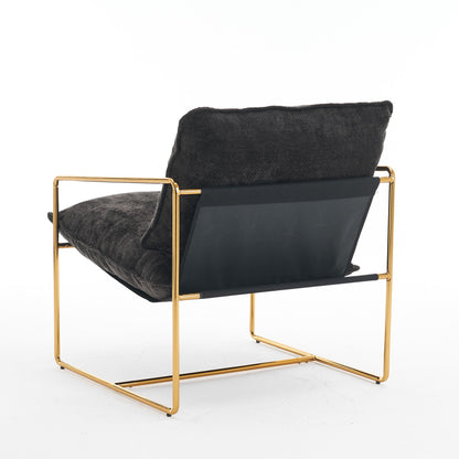 Upholstered Hanging Armchair With Arm Pocketsmetal Frame (Set of 2), Gold-Plated Craftsmanship, Crushed Foam Cushions And Skin-Friendly Woven Fabric For Living Room And Bedroom - Dark Gray