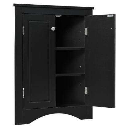 Triangle Bathroom Storage Cabinet With Adjustable Shelves, Freestanding Floor Cabinet For Home Kitchen - Black