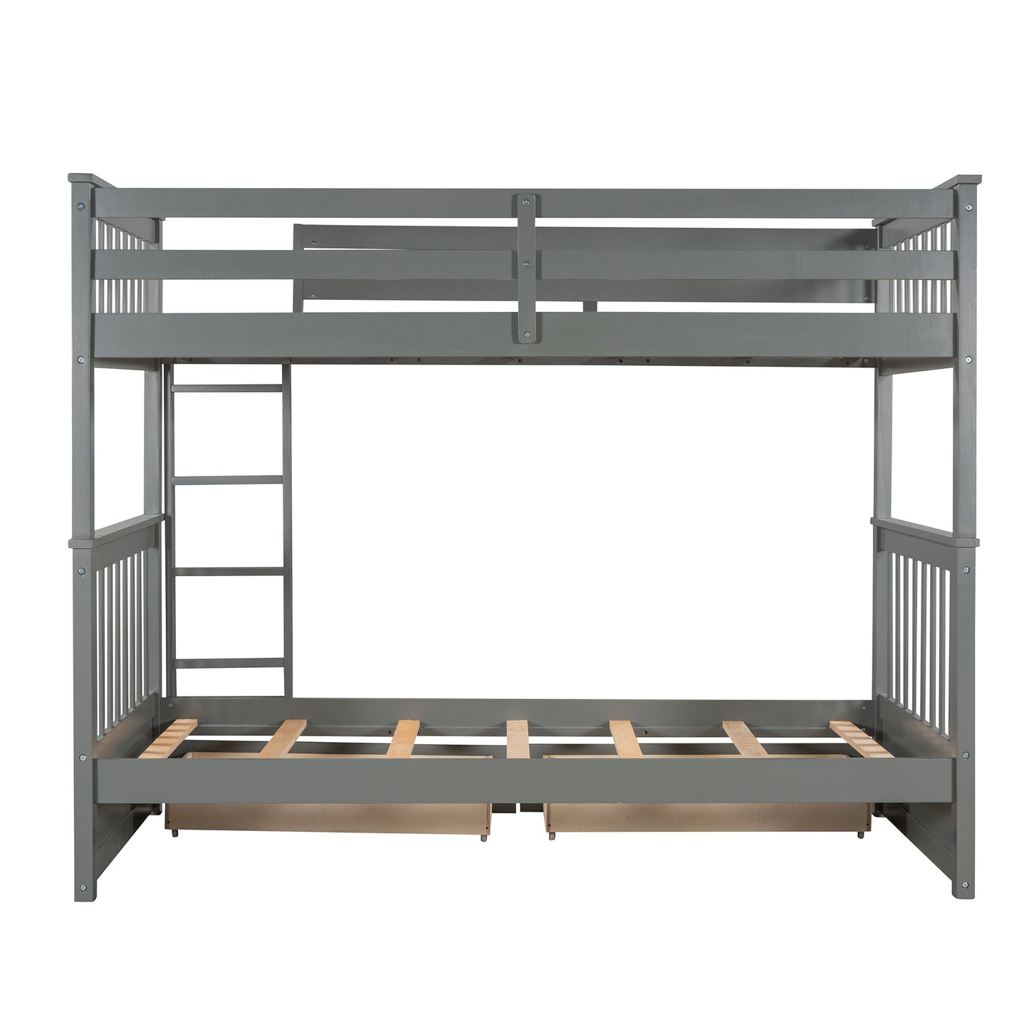 Twin Over Twin Bunk Bed With Ladders And 2 Storage Drawers - Gray