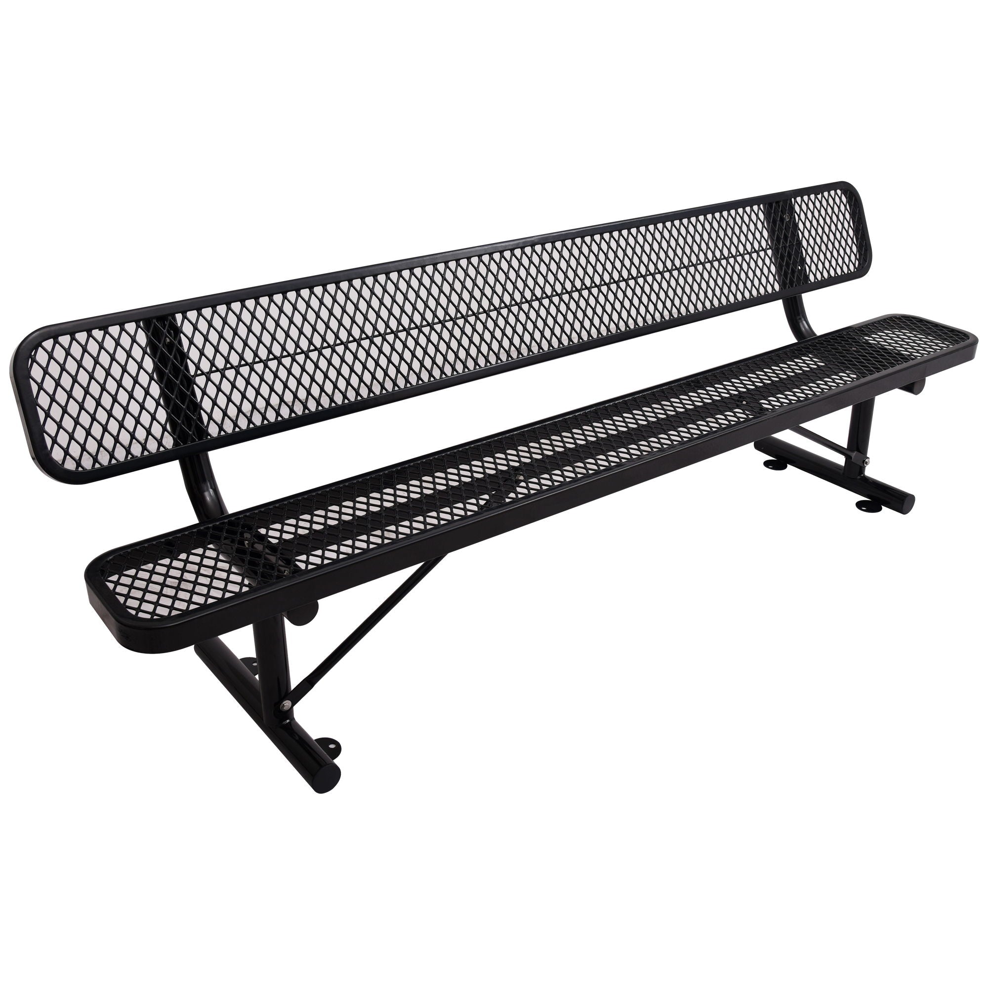 8' Outdoor Steel Bench With Backrest - Black