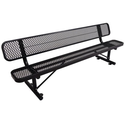 8' Outdoor Steel Bench With Backrest - Black