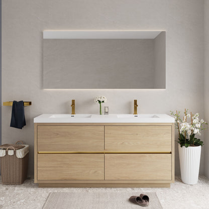 Bathin Freestanding Bathroom Vanity With Double Sinks, Bathroom Storage Vanity Cabinet With Stone Resin Countertop And Soft Close Drawers - Natural Oak