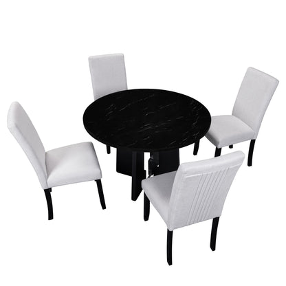 5 Piece Round Dining Table Set, Modern Dining Table And 4 Upholstered Chairs For Dining Room, Kitchen Room, Living Room - Beige / Black