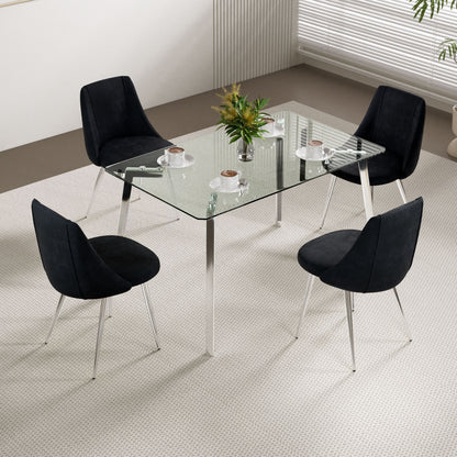 Modern Velvet Dining Chair With Chrome Metal Legs For Home And Office (Set of 4) - Black